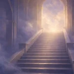 光に向かって伸びる、美しく神秘的な石の階段