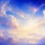無限の広がりを感じさせる、美しく澄み切った空と雲のアート